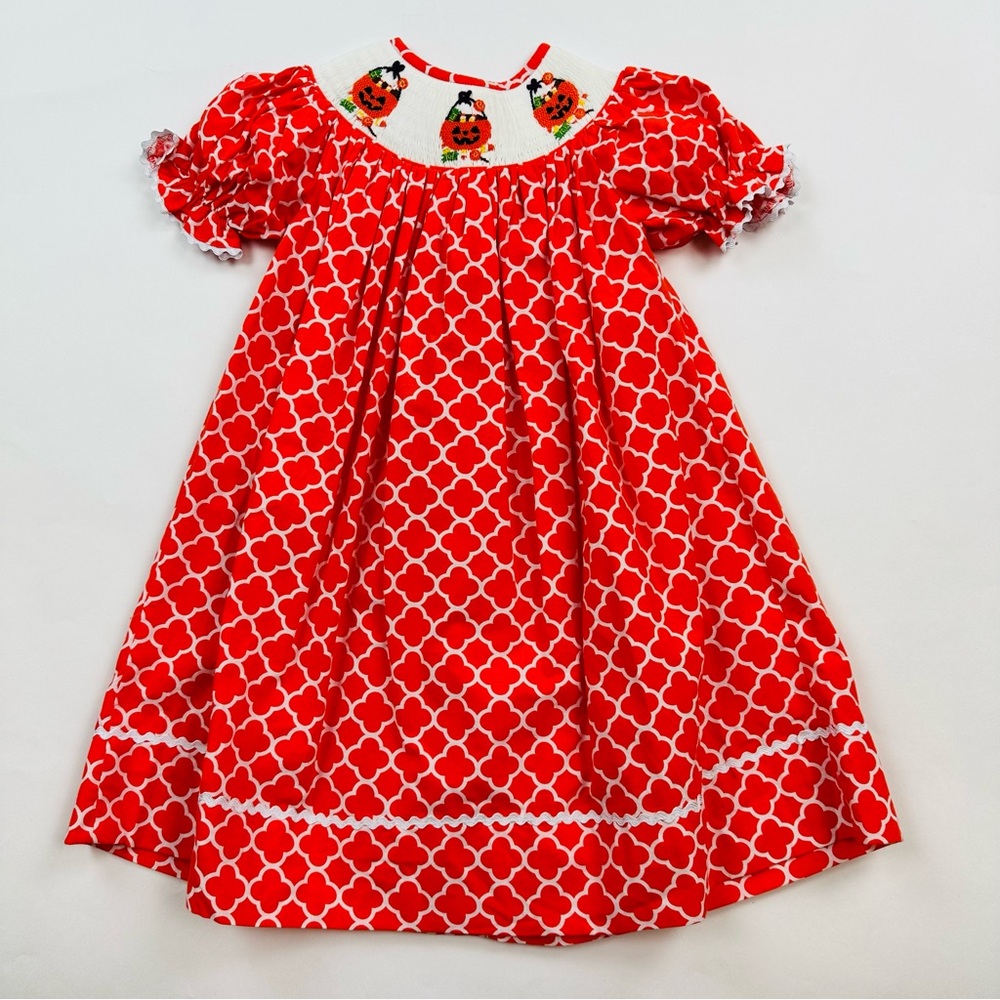 Babeeni Smocked Halloween Dress Orange White Size 2T